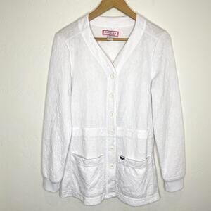 Koi Claire 2 Pocket Cardigan Style Button Scrub Jacket Womens Small White